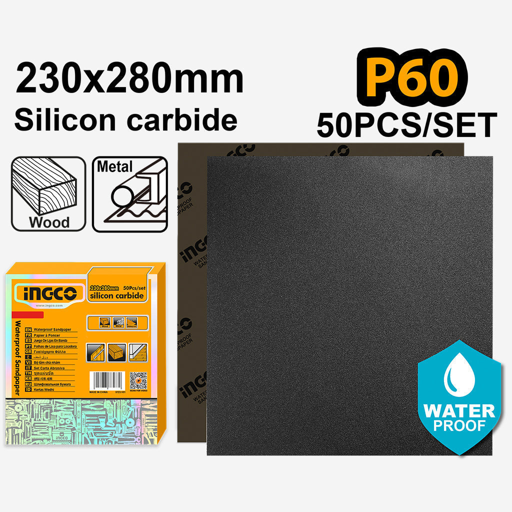 Silicon Carbide Waterproof Sandpaper Size:230x280mm Grit:P60-P2000 50pcs/Set ING-CO