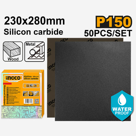 Ingco Silicon Carbide Waterproof Sandpaper Size:230x280mm Grit:P60-P2000 50pcs/Set ING-HT