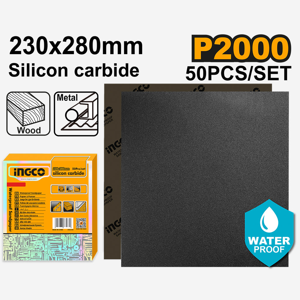 Silicon Carbide Waterproof Sandpaper Size:230x280mm Grit:P60-P2000 50pcs/Set ING-HT