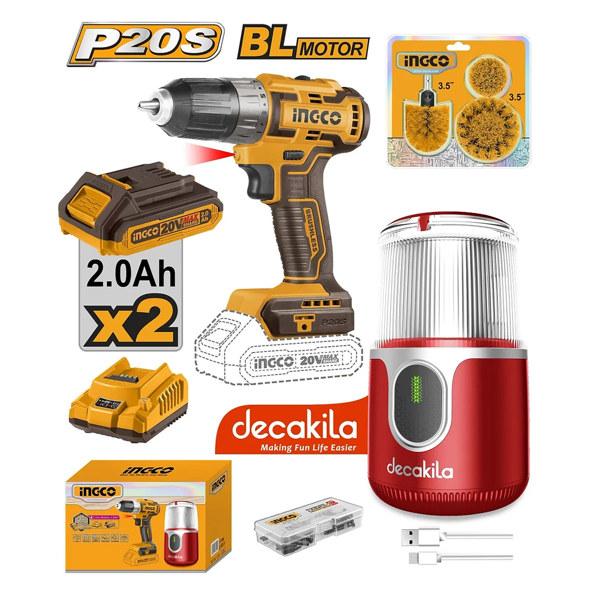 P20S 20V Lithium-Ion Cordless Drill w/ Coffee Grinder COSLI23064 ING-PT