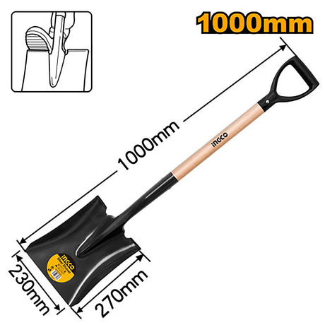 Steel Square / Round Shovel with Wooden Handle HSSH1108 ING-HT