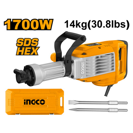 Ingco 1700W demolition breaker with 2 chisels