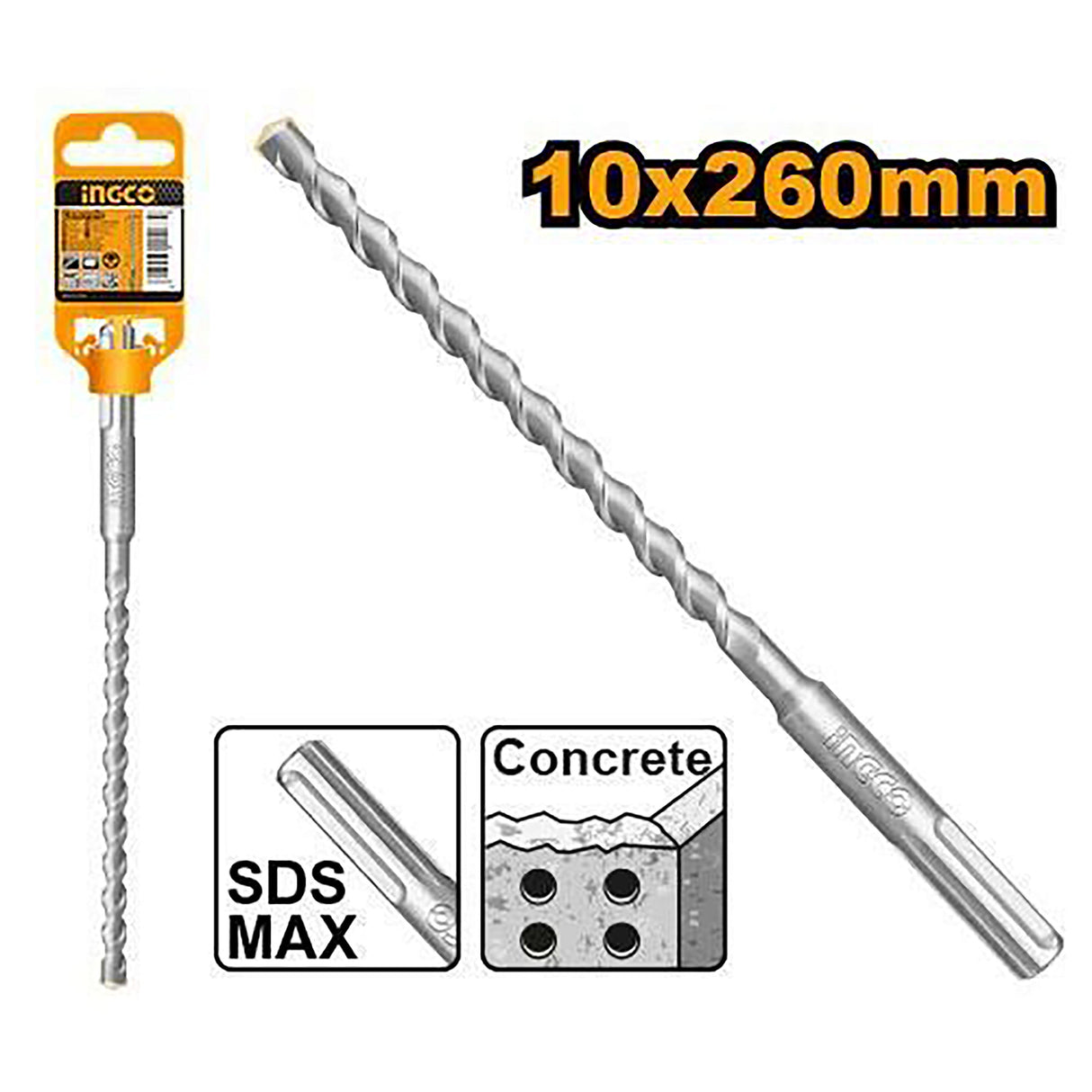 SDS Plus Masonry Drill Bit 10mm-14mm x 260mm for Concrete Masonry Wall Stone ING-AC