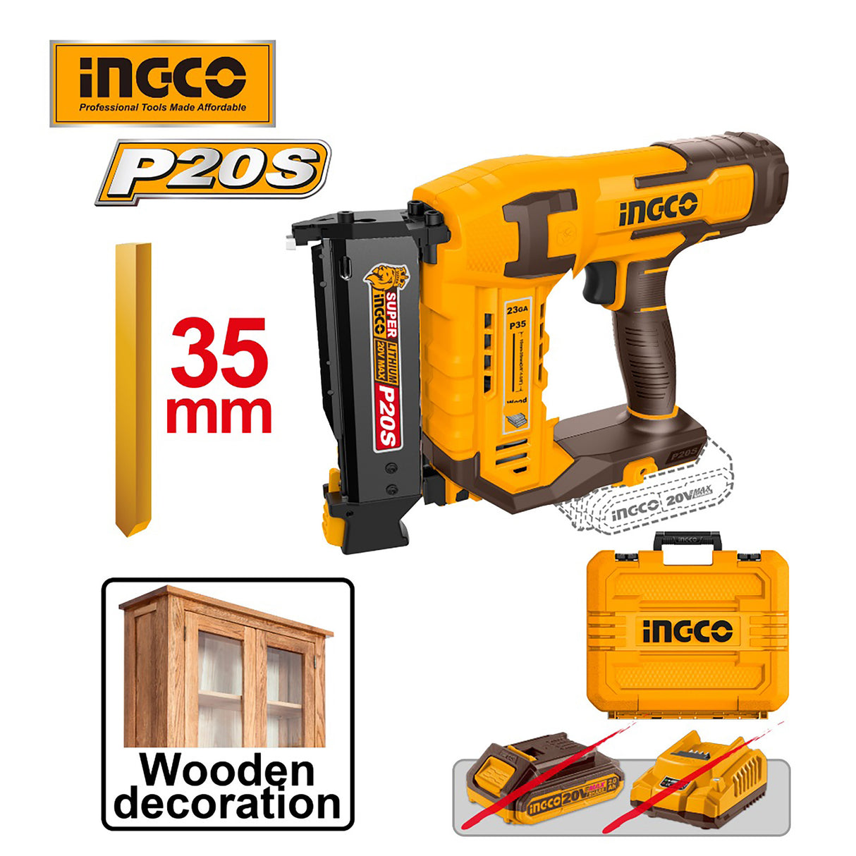 P20S/20V Lithium-Ion Cordless Pin Nailer Kit ING-CT