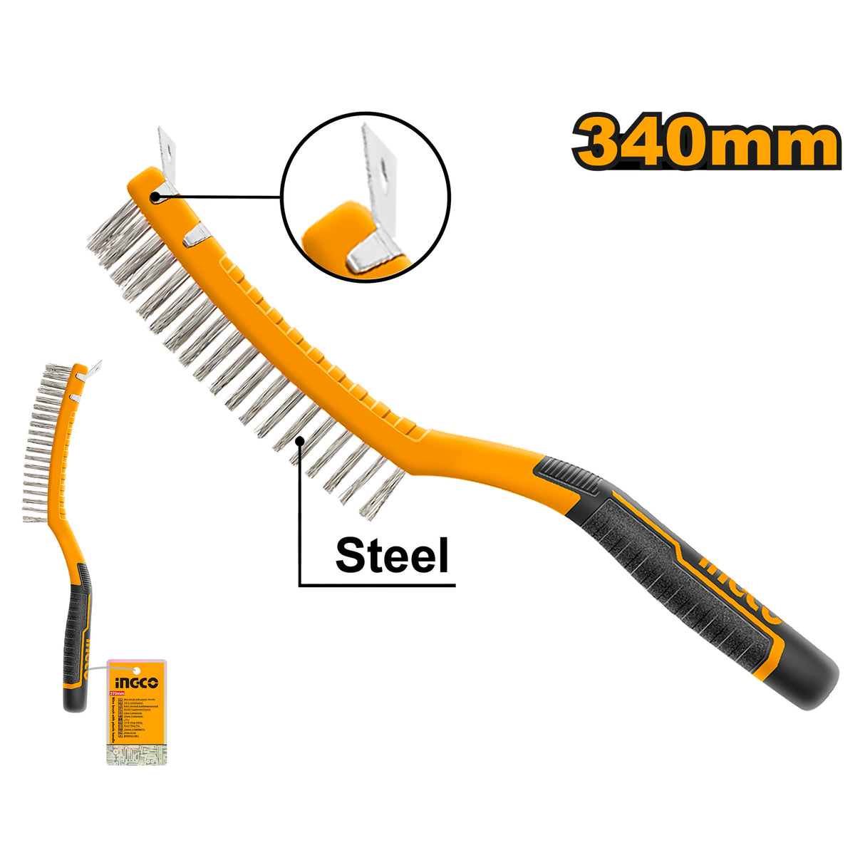 340mm Steel Wire Brush with Plastic handle, 3 Rows HKTWB3403 ING-HT