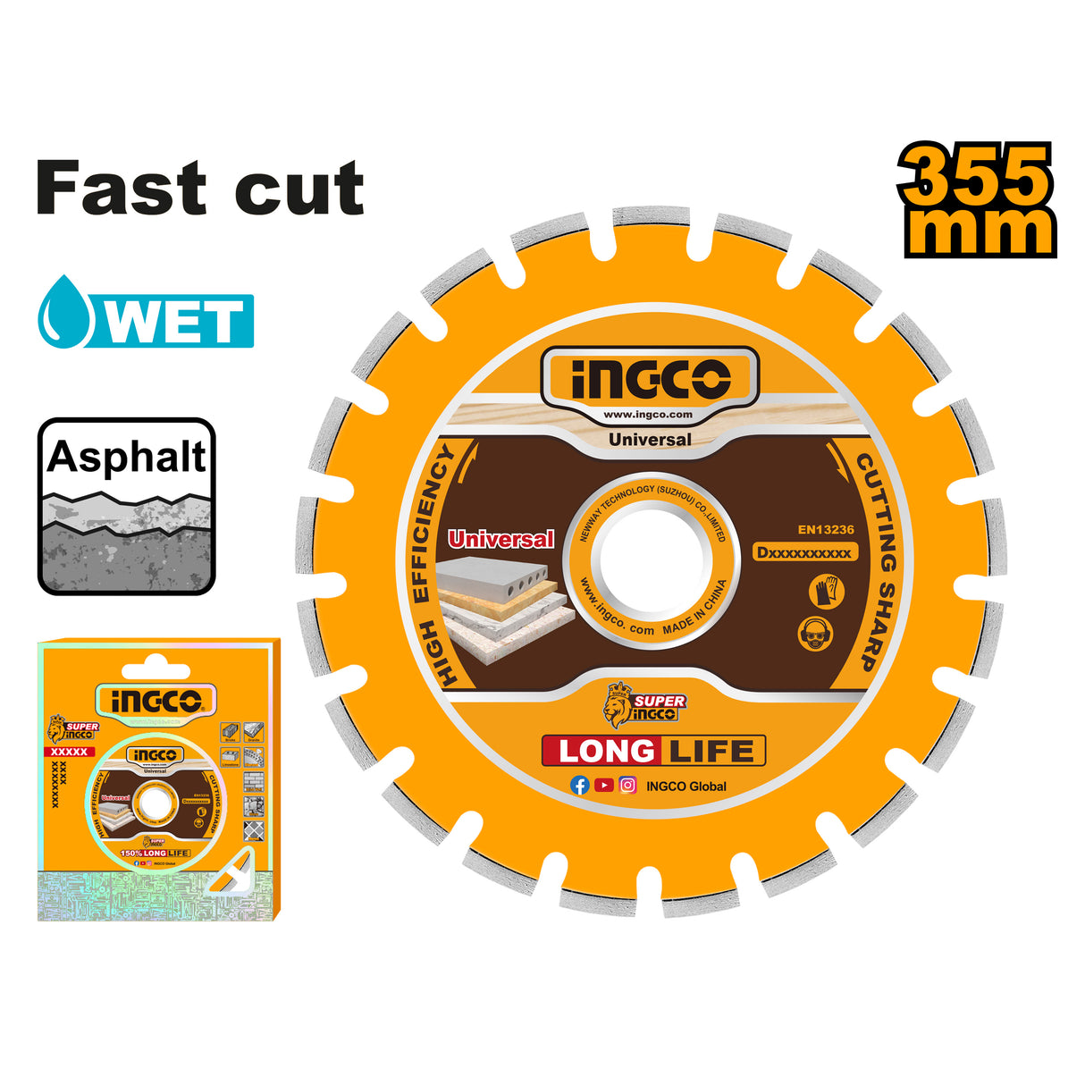 355mm(14")x 25.4mm Diamond Disc For Asphalt and Concrete Cutting Disc Cut DMD033551