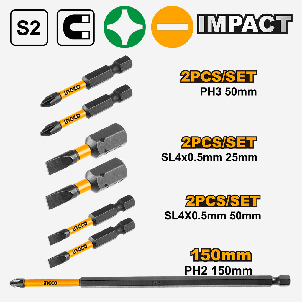 Ingco S2 Industrial Steel Impact Screwdriver Bits Set ING-HT