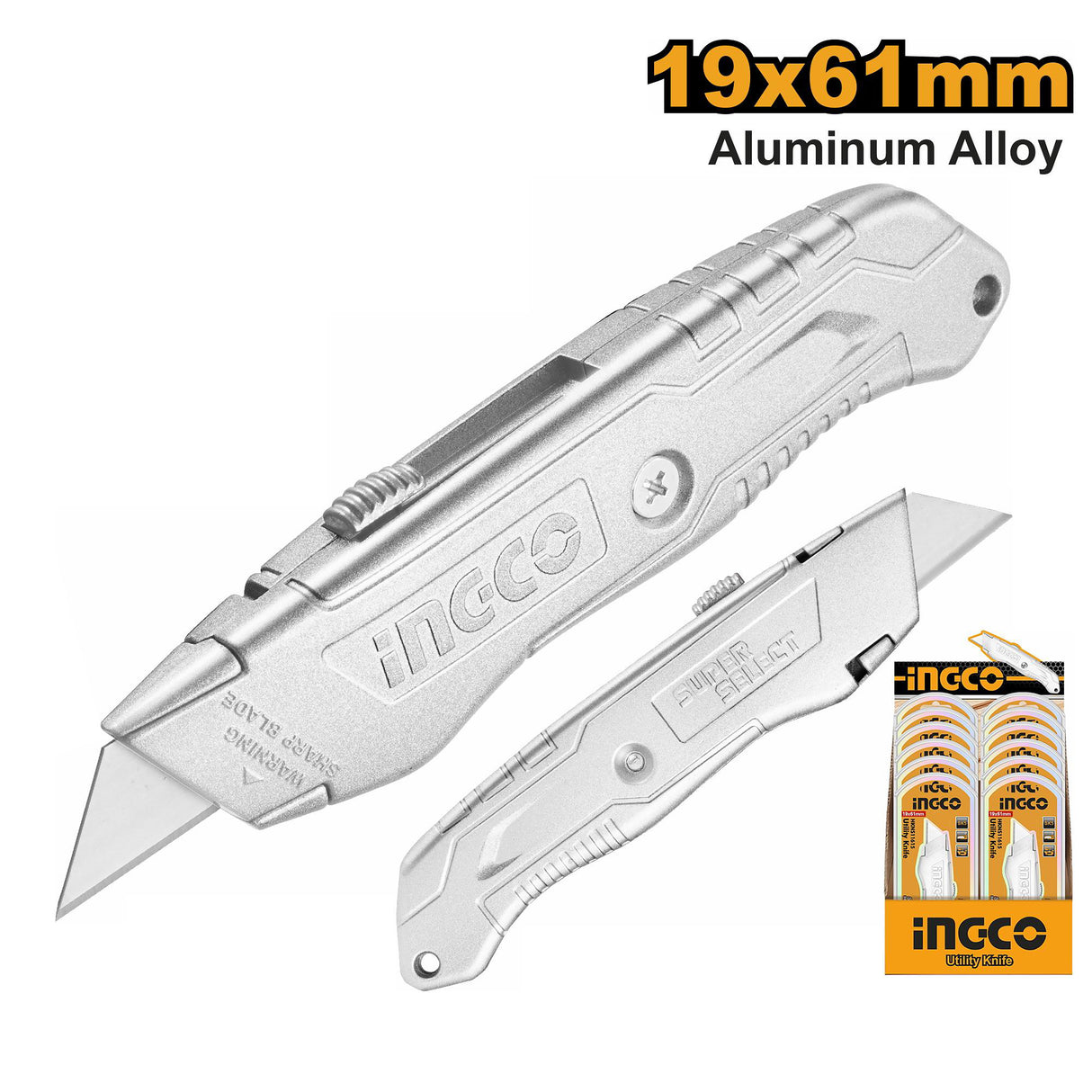 Ingco 19mmx61mm Super Select Aluminum Body Snap-Off Blade Utility Knife Cutter HKNS11615