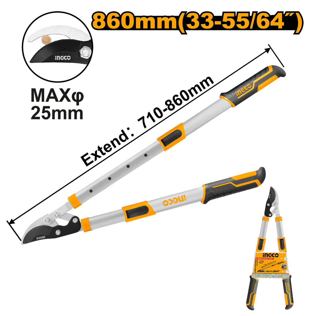 660-860mm Telescopic Long Lopper Grass Cutter Scissors Trimmer HLTS7401 ING-HT