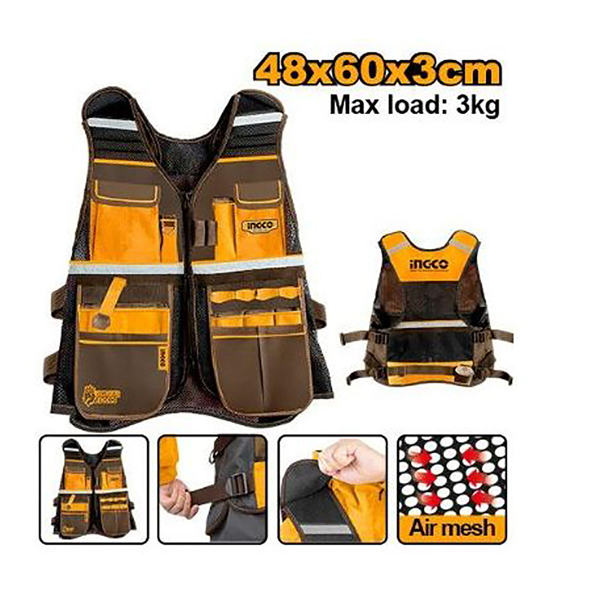 Tool Vest | Safety Vest Max.(3KG) 17 Pockets 48 x 60 x 3cm HTVT09028 ING-HT