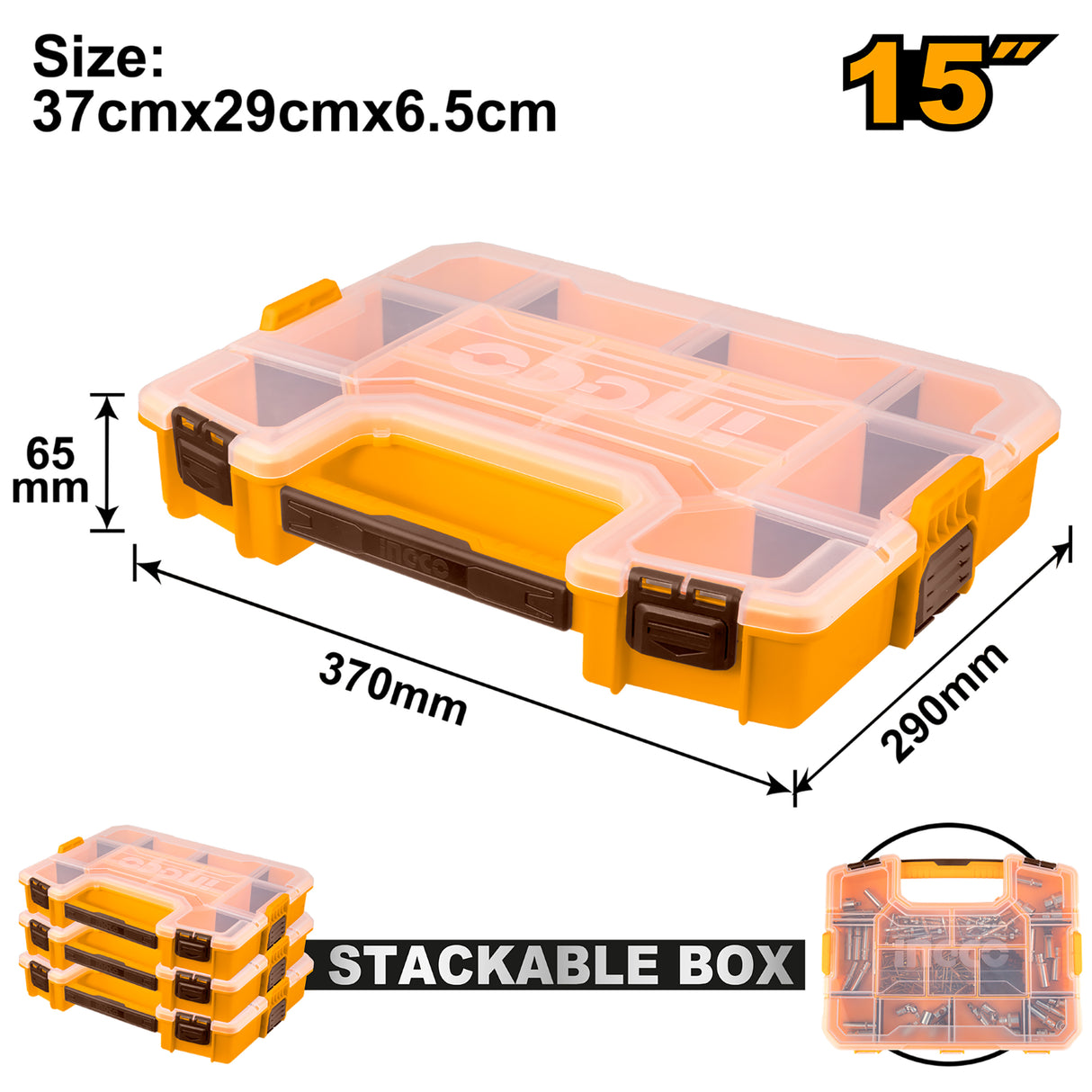 15inches Plastic Stackable Screw Box Organizer 370 x 290 x 65mm PBX1511 ING-HT