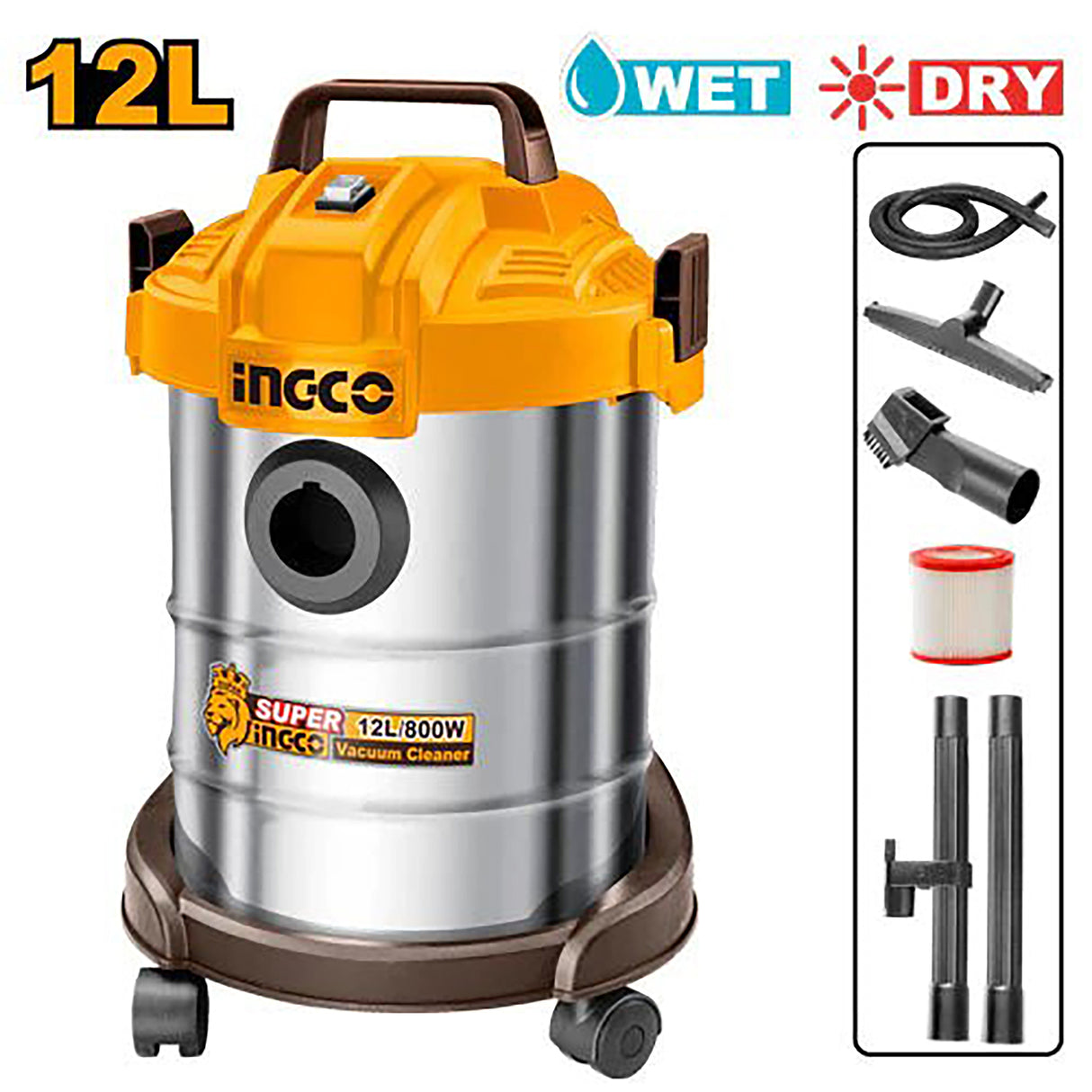 2 in 1 Hepa Filter Vacuum Cleaner and Blower Wet and Dry 12L 800W VC14122 ING-PT