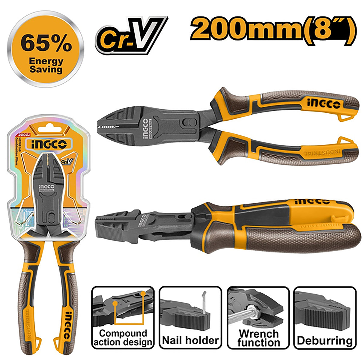 8inch/200mm - 9.5inch/240mm Compound Action Combination Pliers ING-HT