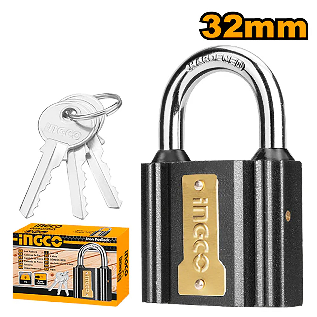 Iron Padlock 32mm to 75mm with Brass Lock Cylinder and 3 Iron Keys ING-AC