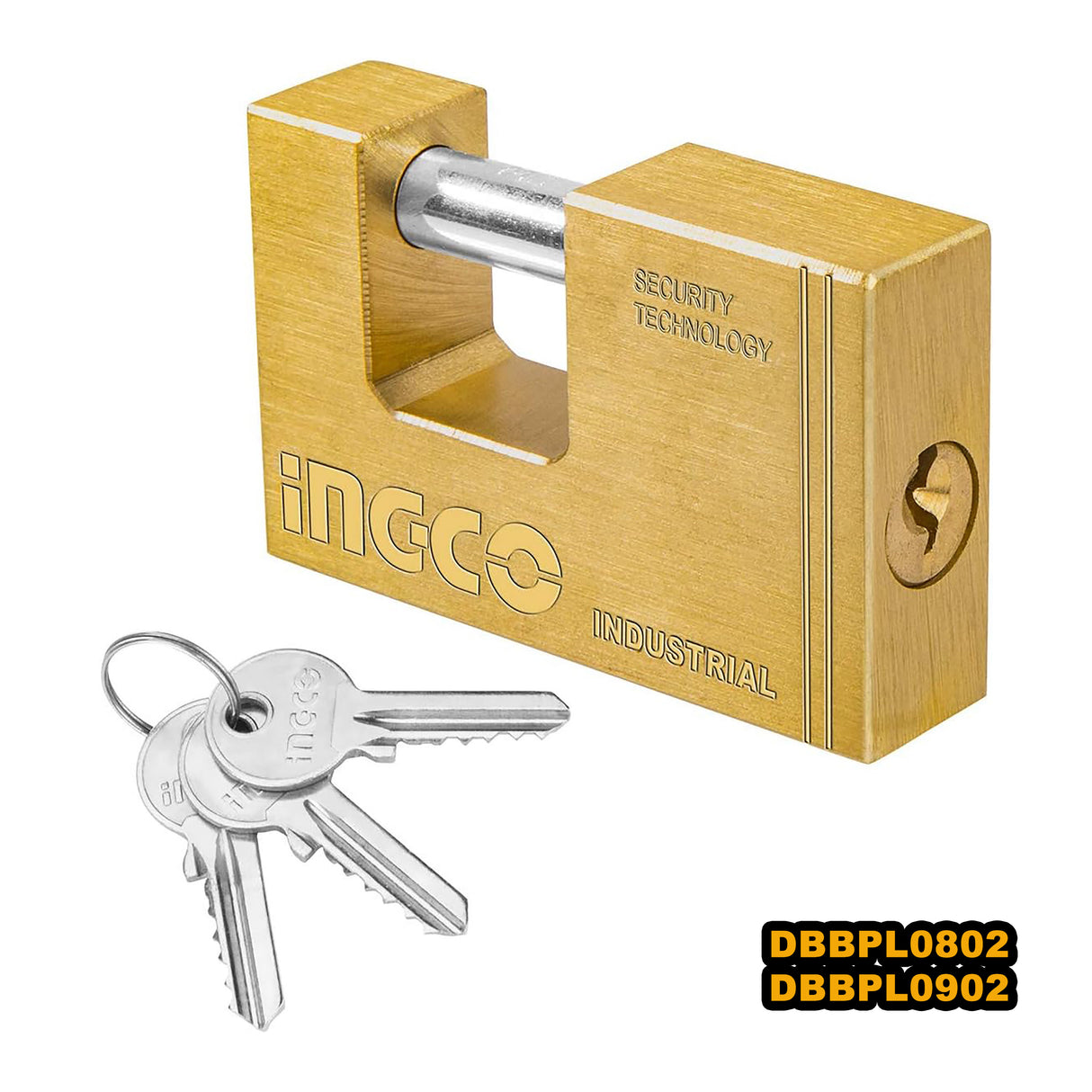 Ingco Heavy Duty Padlock Monoblock Lock w/ 3 pcs Keys, Solid Brass Block Rectangular Lock