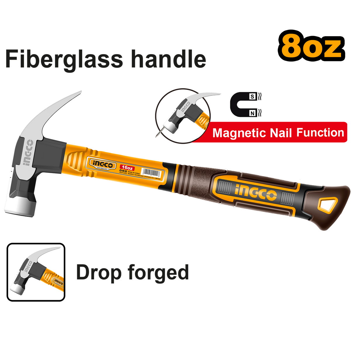 Claw Hammer 8oz/220g | 16oz/450g | 20oz/560g Strong Three-Color Fiberglass Handle ING-HT