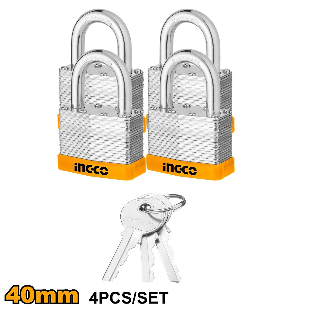 Ingco 40mm Industrial 4pcs Key - Alike Laminated Padlock Set DLPK04004 - Winland Depot