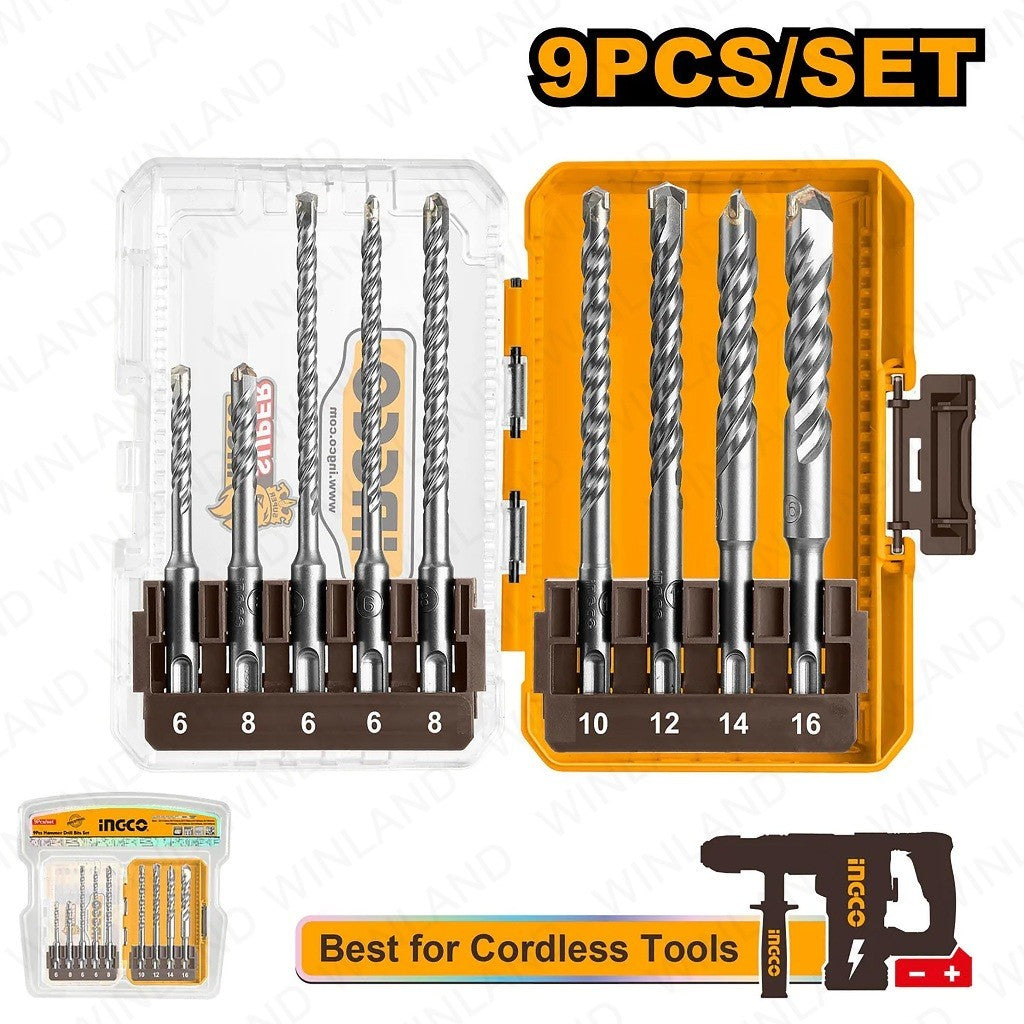9PCS/Set SDS Plus Hammer Drill Bits Suitable for Cordless Tools AKDL30906 ING-HT