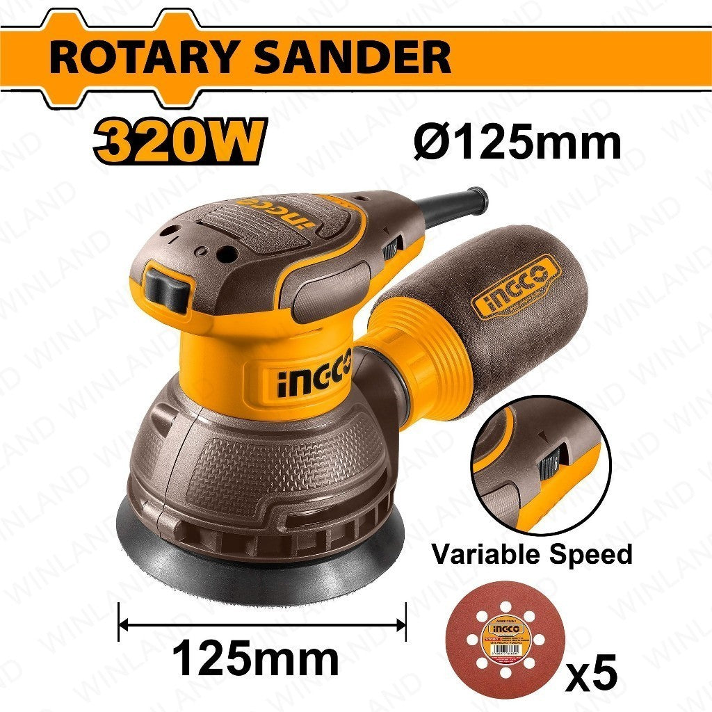 INGCO Rotary Sander 320W 125mm Variable Speed Sanding Machine