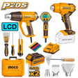 INGCO P20S 20V 6-piece cordless tool combo kit with heat gun