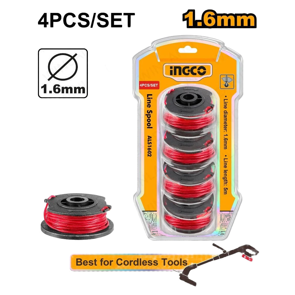 INGCO 4-piece 1.6mm × 5m twist line spool for grass trimmers