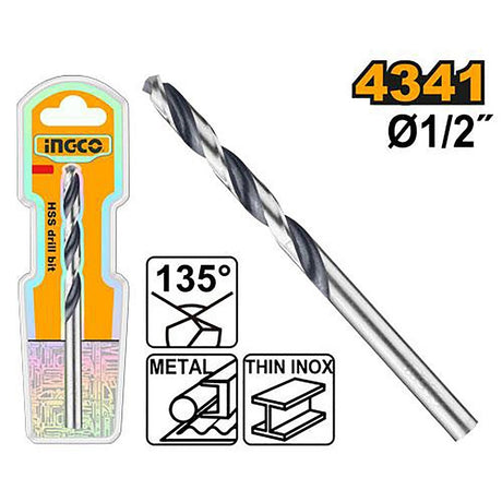 INGCO industrial HSS 4341 drill bit 1/2 inch single piece DBT1200214