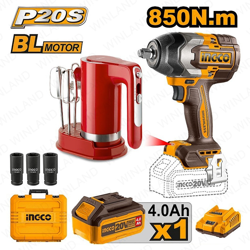 P20S/20V 2PCS Combo Kit with Lithium-Ion Cordless Impact Wrench COSLI240313 ING-CT