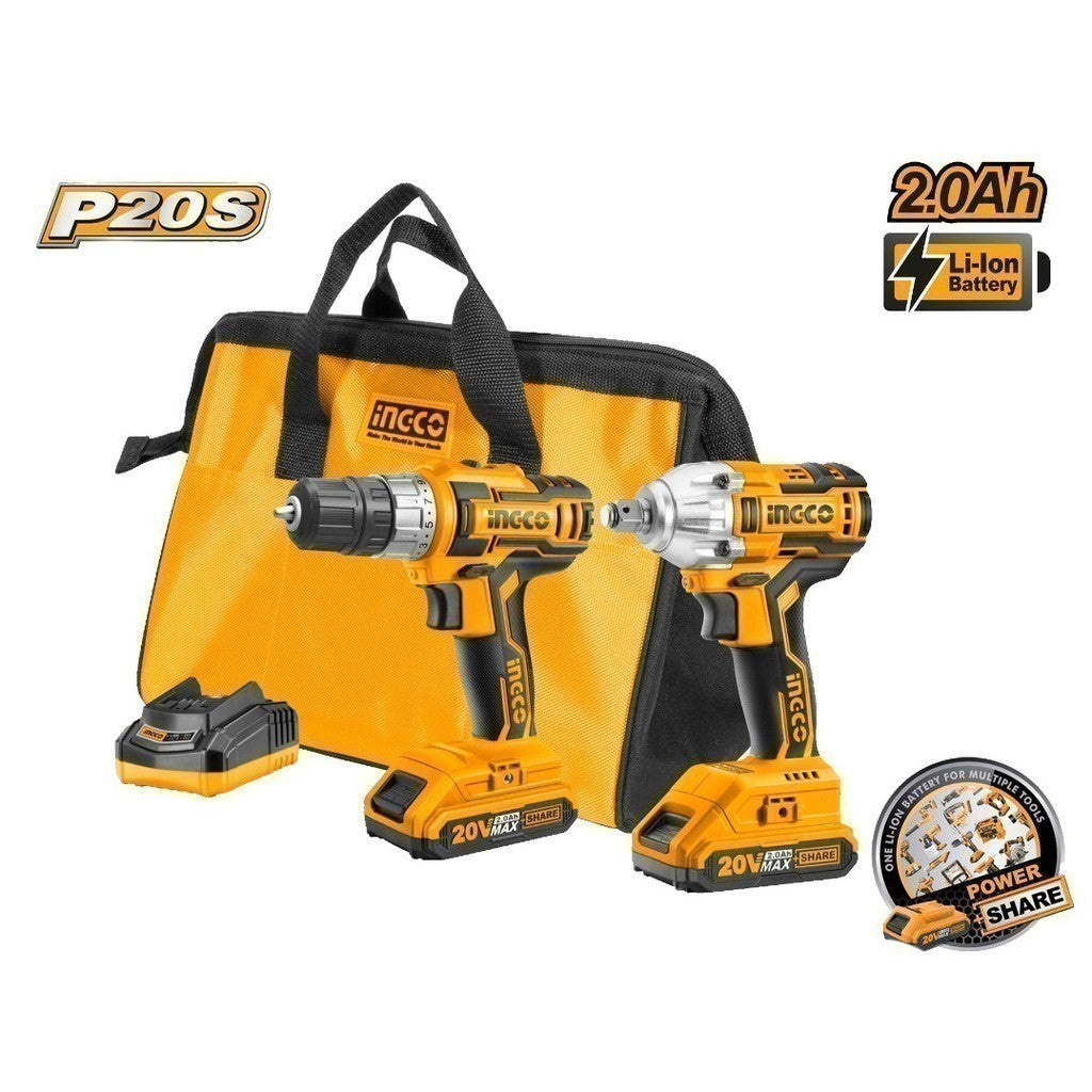 Ingco by Winland P20S 20S Lithium-Ion Combo Kit Cordless Drill and Impact Wrench CKLI2007 ING-CT