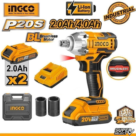 Ingco P20S 20V Brushless Cordless Impact Wrench Lithium-Ion CIWLI2038 ING-CT