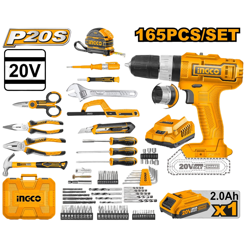 Ingco Lithium-Ion Impact Drill with 165 Pcs Tools Set Accessories and Case HKTHP11651