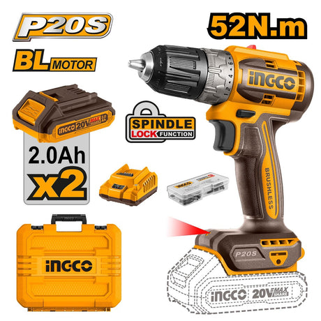 Ingco P20S/20V Lithium-Ion Brushless Cordless Drill ING-CT