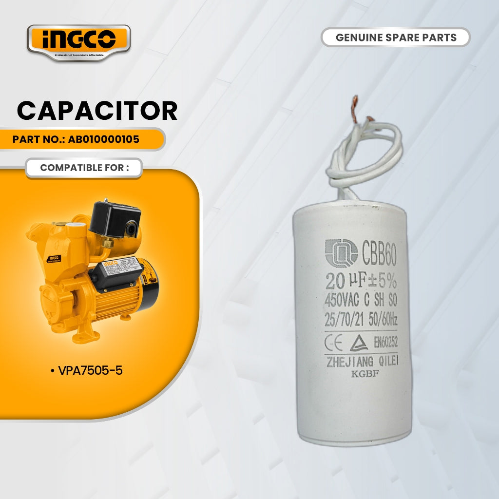 INGCO AB010000105 Capacitor for VPA7505-5 for Self-Priming Peripheral Pump 750W (1.0HP) ING-SP