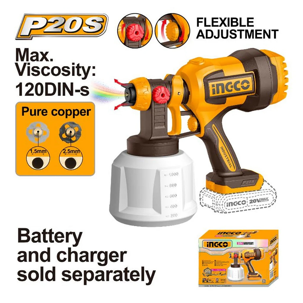P20S/20V Lithium-Ion Cordless Spray Paint Gun (0.1-0.2Bar/800ml/min) ING-CT