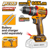 P20S/20V Lithium-Ion Brushless Compact Cordless Drill 66NM ING-CT