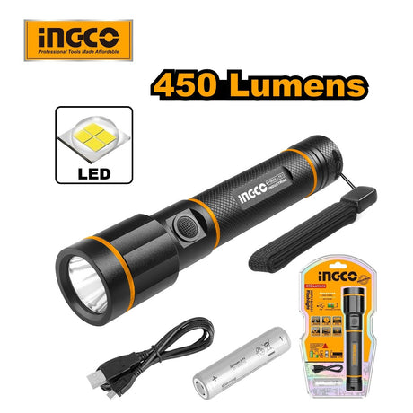 INGCO HCFL1865051 rechargeable emergency flashlight, 450 lumens waterproof