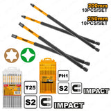 Ingco by Winland 10Pieces S2 Impact Screwdriver Bits PH1 x 200mm / PH1 x 250mm / T25 x 250mm ING-HT