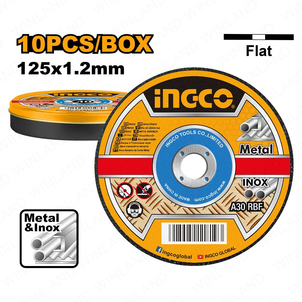 Ingco by Winland 10PCS/Set 125mm/5in Abrasive Metal Cutting Disc Set w/ Flat Centre MCD121255 ING-HT