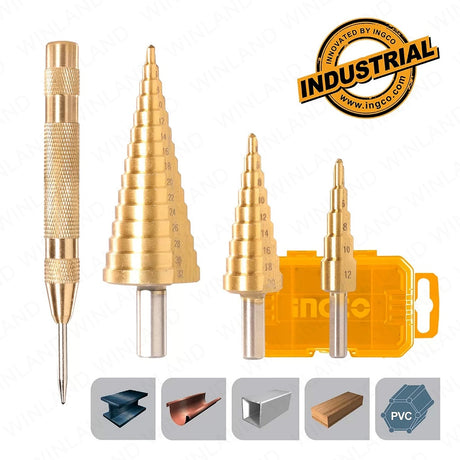 INGCO 3pcs Step Drill Bit Set with Automatic Center Punch (AKSDS2041)