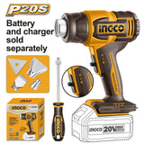 P20S/20V Lithium-Ion Cordless Heat Gun Temperature 300-550°C ING-CT