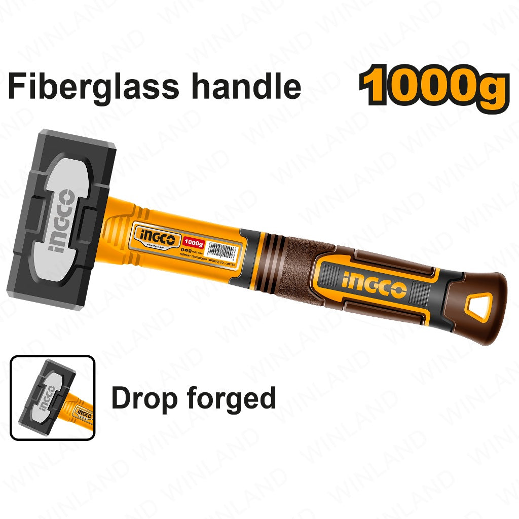 Ingco by Winland 1000g Stoning Hammer with Comfortable Gripe Fiberglass Handle HSTH81000 ING-HT