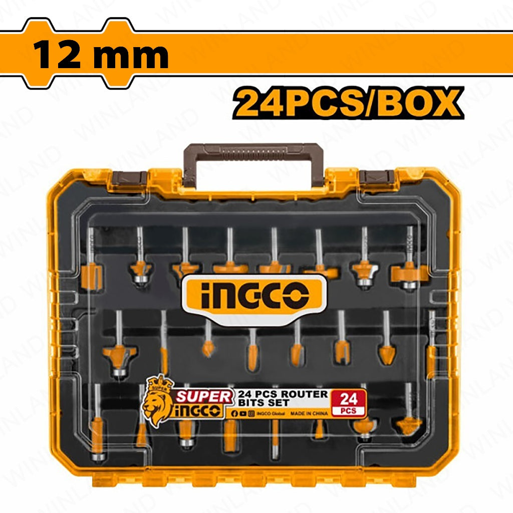 Ingco 24PCS/SET 1/2inches-1/4inches Router Bits Set Shank for Wood ING-HT