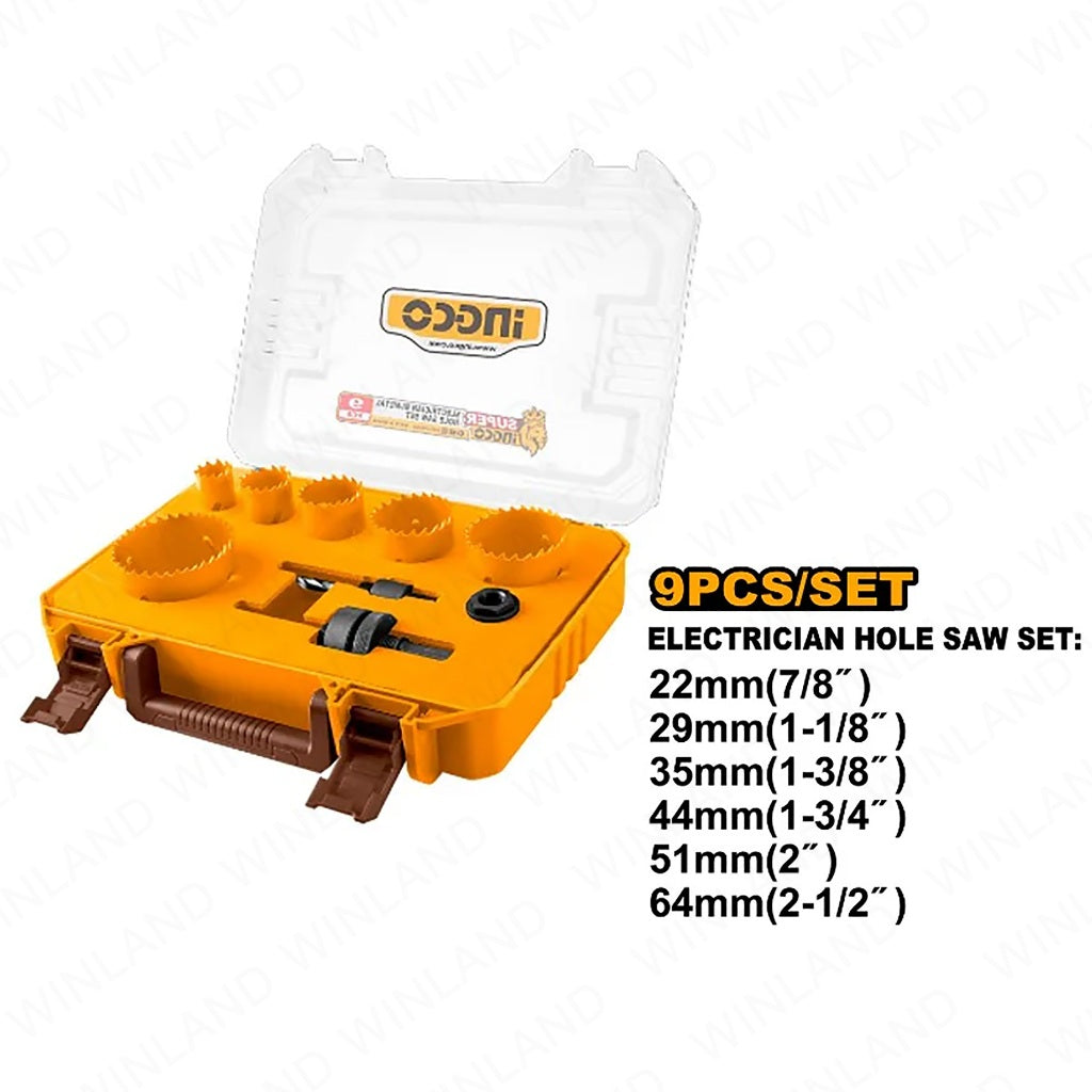 Ingco by Winland 9PCS/Set Bi-Metal Hole Saw Set Plumbers & Electricians Accessories Kit ING-HT