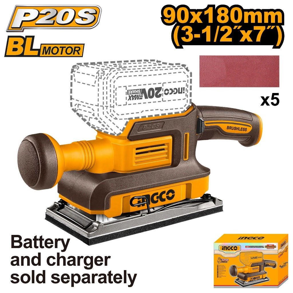 P20S/20V Lithium-Ion Cordless Finishing Sander (90mm x 180mm-3-1/2" x 7") ING-CT