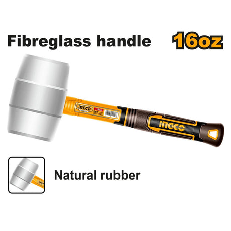 INGCO HRUH8916 16oz rubber hammer, soft head with fiberglass handle