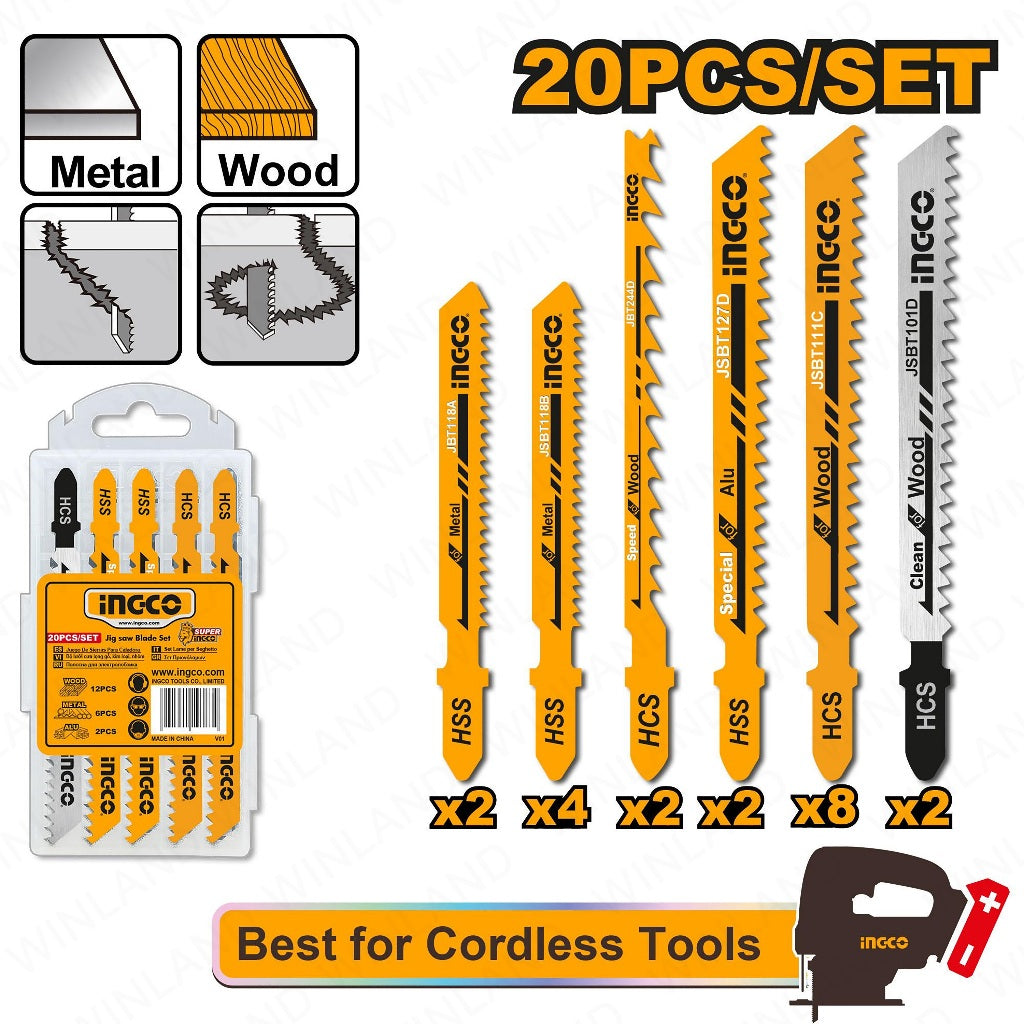 INGCO 20pcs Jigsaw Blade Set for Wood and Metal Cutting (JSBT2001)