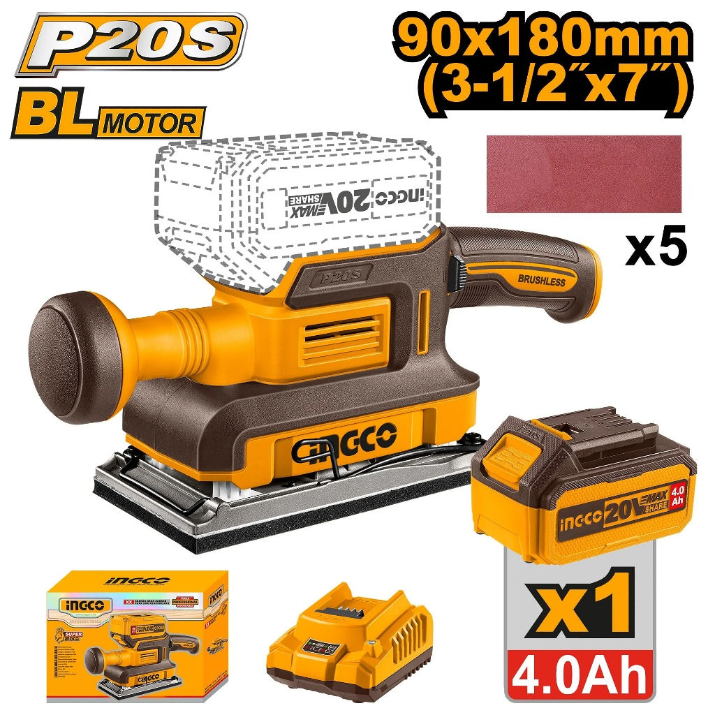 P20S/20V Lithium-Ion Cordless Finishing Sander (90mm x 180mm-3-1/2" x 7") ING-CT