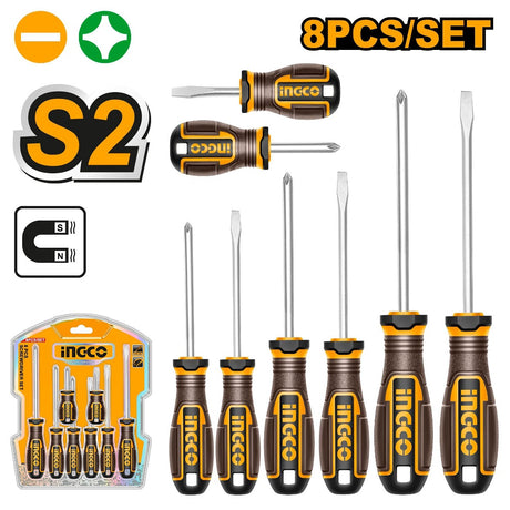 INGCO HKSDS0828 8-piece screwdriver set, S2 material round handle