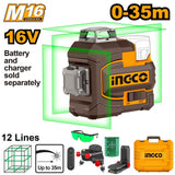 16V/M16 Lithium-Ion Cordless 3D Laser Level Green Laser Level Range: 0~35m ING-CT