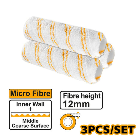 INGCO HRC56091203 3-piece roller paint cover set, microfiber spare rollers for walls