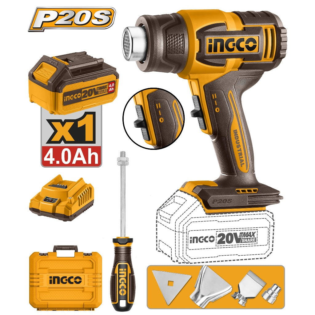 P20S/20V Lithium-Ion Cordless Heat Gun Temperature 300-550°C ING-CT